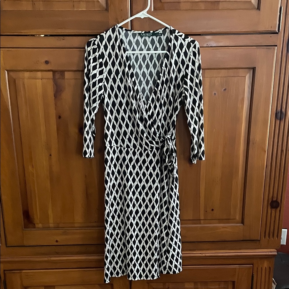 Ralph Lauren Monochrome Geometric Long Sleeve Dress